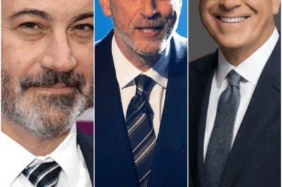 LATE-NIGHT HISTORY IN THE MAKING: Three giants walk into one room—Jon Stewart, Stephen Colbert, and Jimmy Kimmel—and suddenly the air itself feels electric. Whispers say this isn’t just rehearsal, it’s revolution.